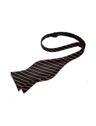 Black and gold striped silk self-tie bow tie