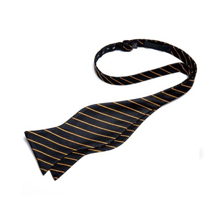 Black and gold striped silk self-tie bow tie