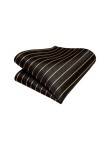Black and gold striped silk self-tie bow tie