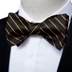 Black and gold striped silk self-tie bow tie