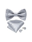 Luxurious silver-grey men's silk self-tie bow tie