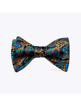 Luxury Blue and Gold Men's Silk Self-Tie Bow Tie