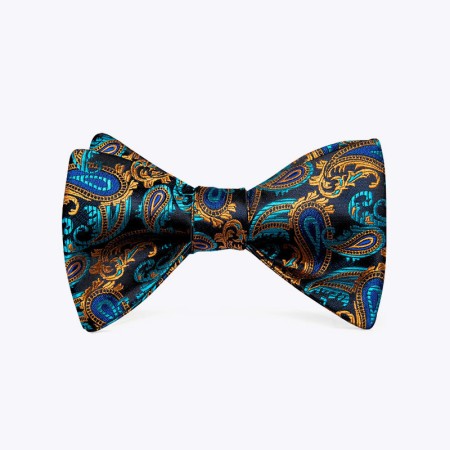 Luxury Blue and Gold Men's Silk Self-Tie Bow Tie