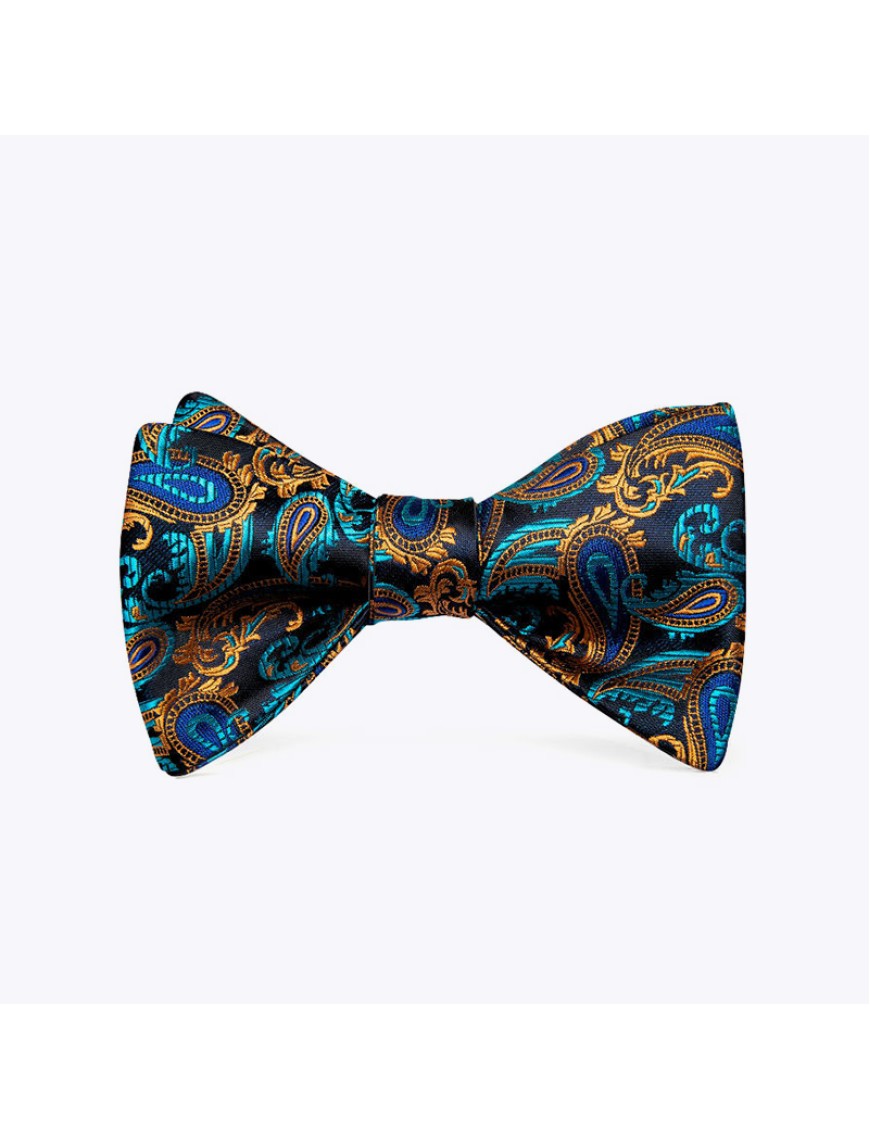 Luxury Blue and Gold Men's Silk Self-Tie Bow Tie