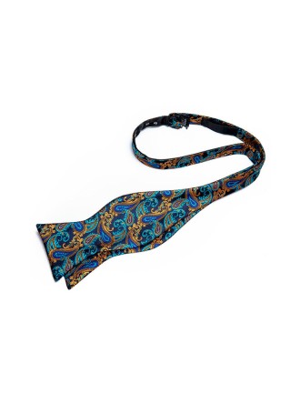 Luxury Blue and Gold Men's Silk Self-Tie Bow Tie