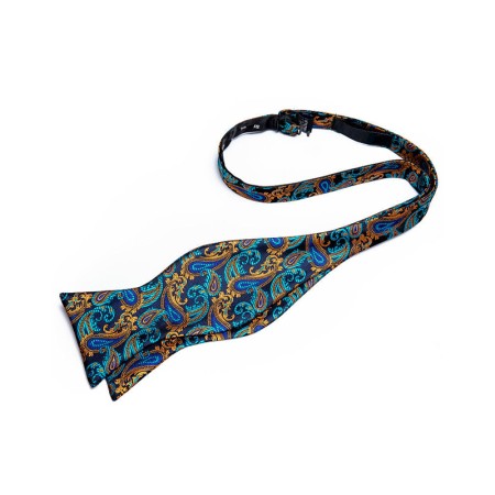 Luxury Blue and Gold Men's Silk Self-Tie Bow Tie