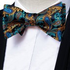 Luxury Blue and Gold Men's Silk Self-Tie Bow Tie