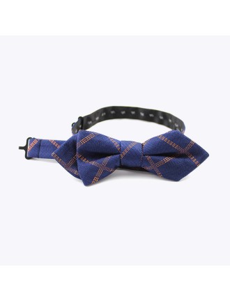 Silk Woven Dark Blue Plaid Men's Bow Tie