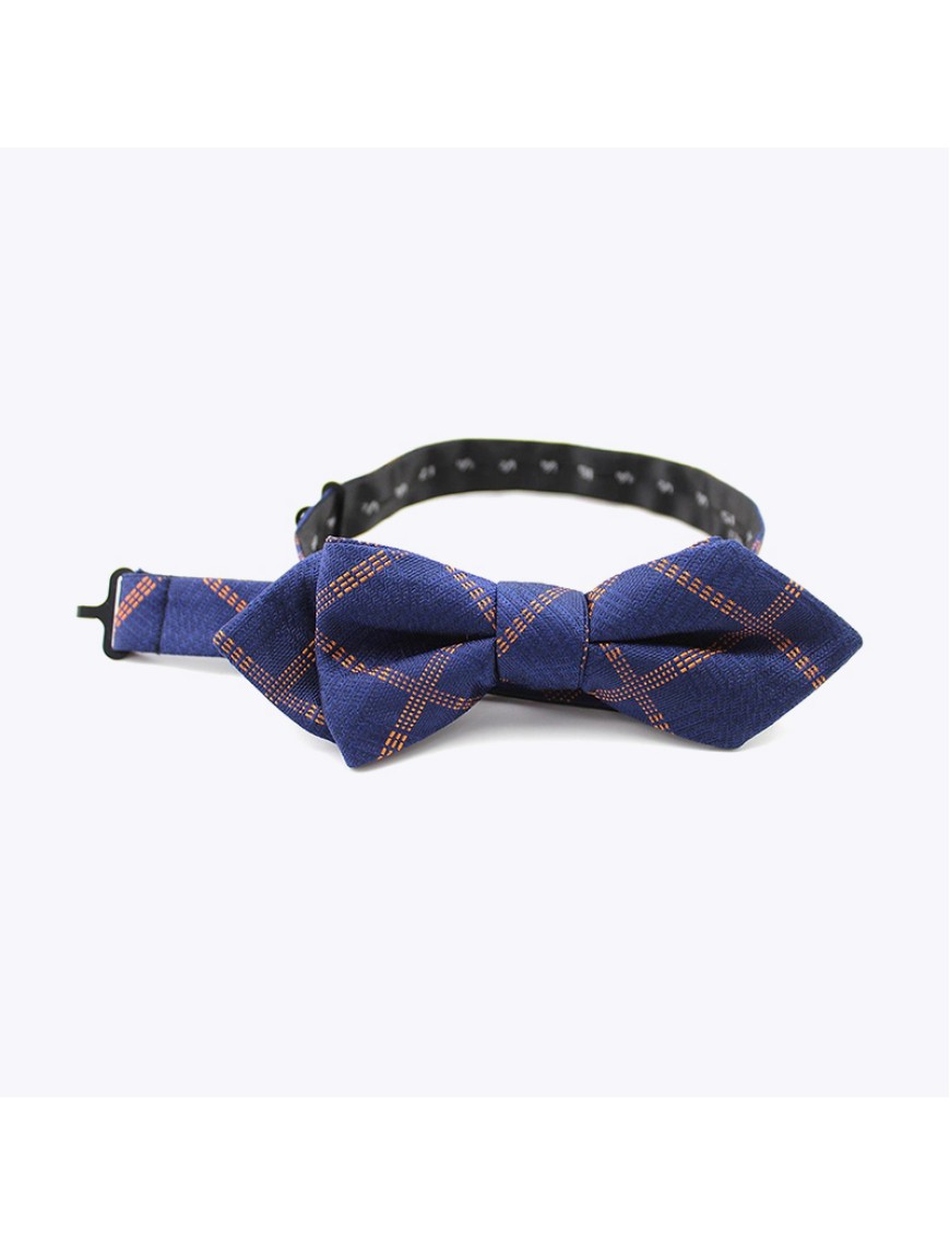 Silk Woven Dark Blue Plaid Men's Bow Tie