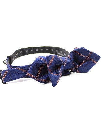Silk Woven Dark Blue Plaid Men's Bow Tie