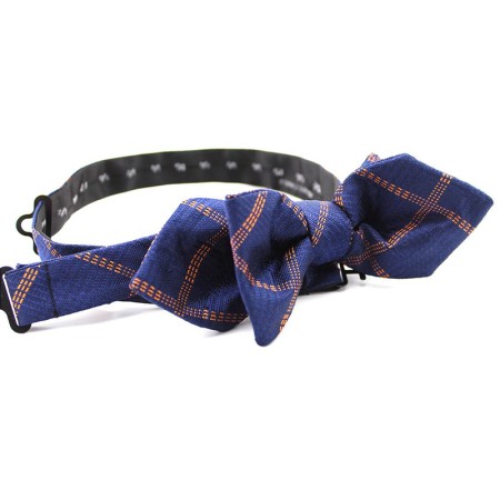 Silk Woven Dark Blue Plaid Men's Bow Tie