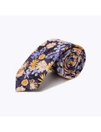 Men's Purple Floral Cotton Skinny Tie