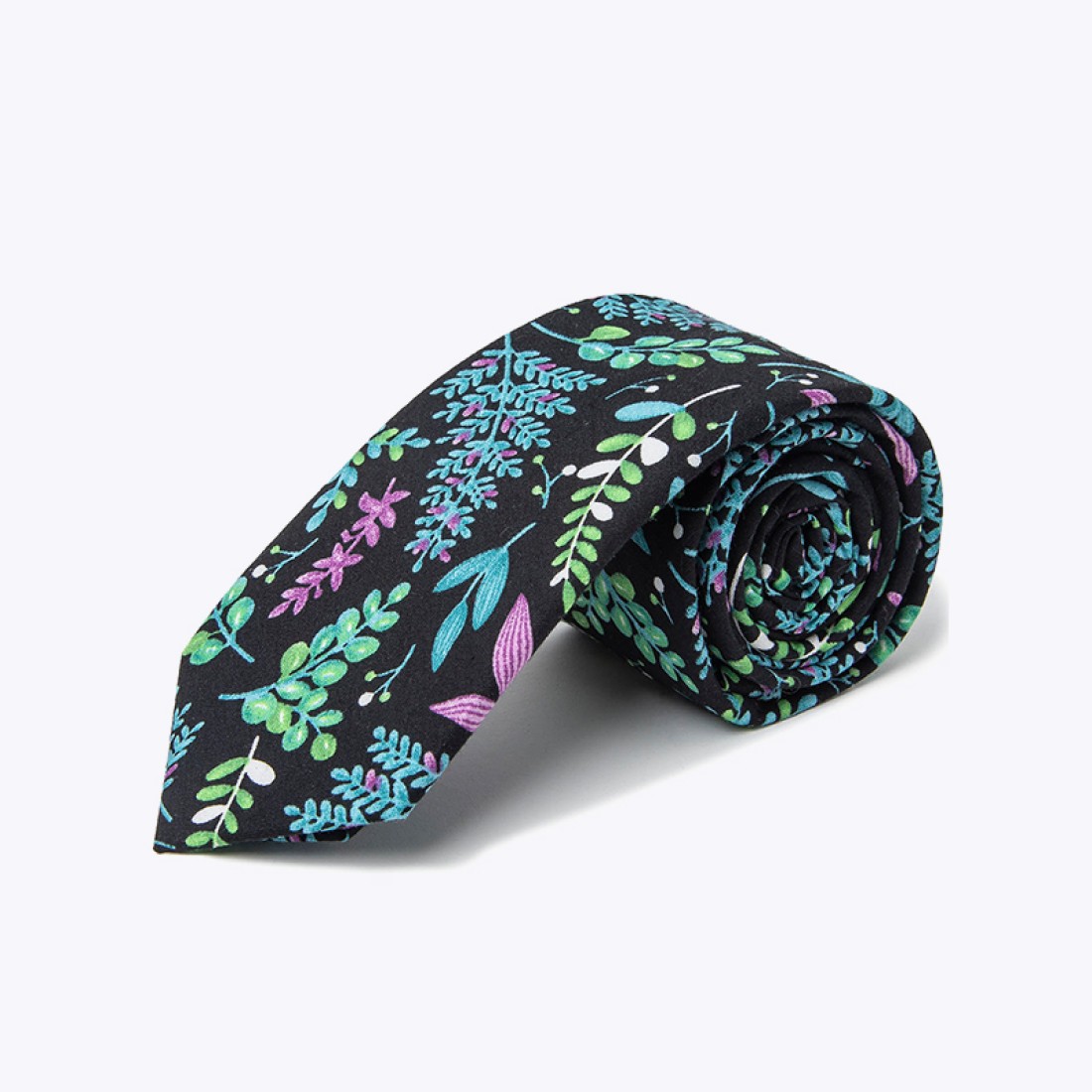 Black colorful leaf floral print tie