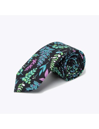 Black colorful leaf floral print tie