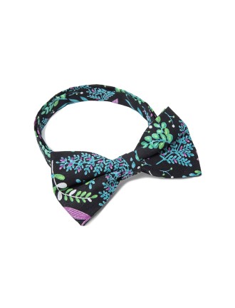 Black colorful leaf floral print tie