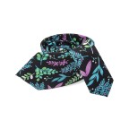 Black colorful leaf floral print tie