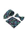 Black colorful leaf floral print tie