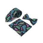 Black colorful leaf floral print tie