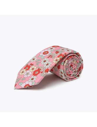 Men's Pink Cotton Floral Skinny Tie