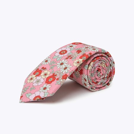 Men's Pink Cotton Floral Skinny Tie