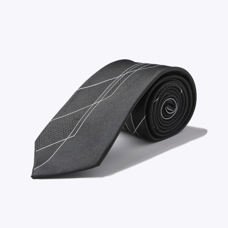 Black and white geometric panel men's self-tie tie