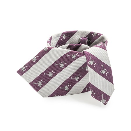 Palm Tree Bar Striped Silk Tie